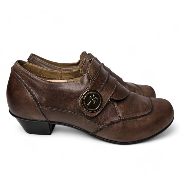 Aetrex Danielle Distressed Leather Monk Strap Heeled Loafers Women's Brown 8.5 - Picture 5 of 11